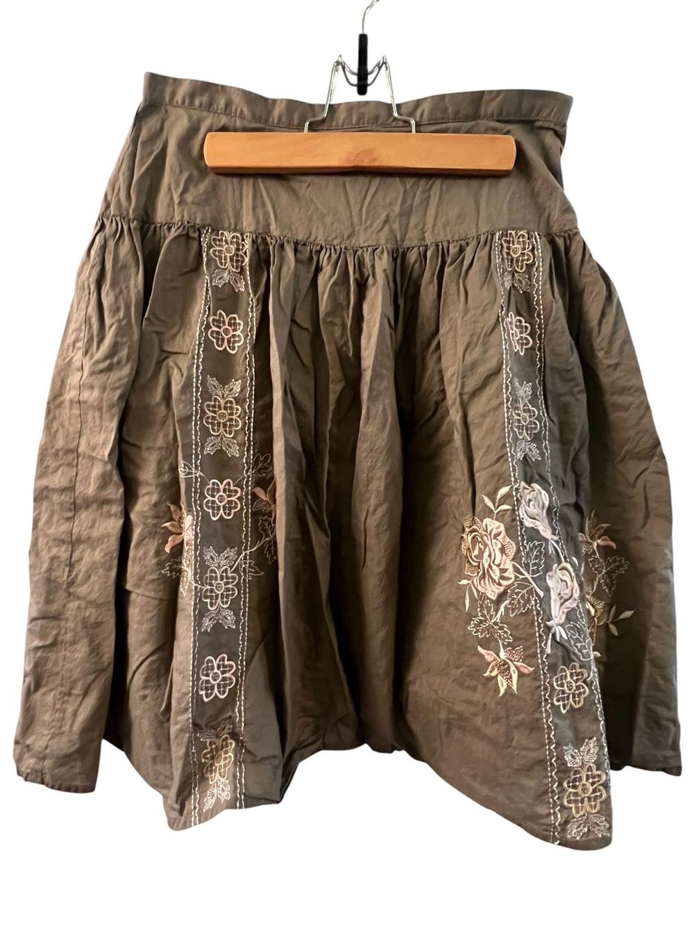 Vintage Amelia Kay Women’s Sz 8 A-Line Skirt Brown Pink White Embroidered Floral